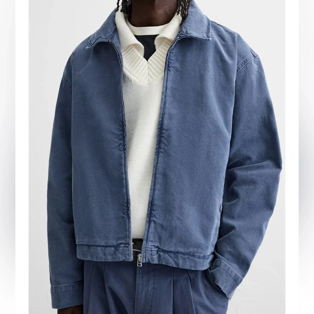 Zara Men Washed Canvas Blue Jacket NWT_2